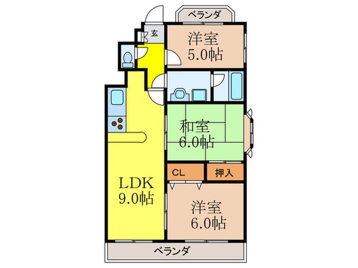 サンライズIII(3LDK/5階)の間取り写真