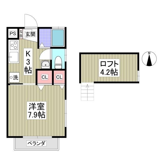 サンヴェール明光(1K/2階)の間取り写真