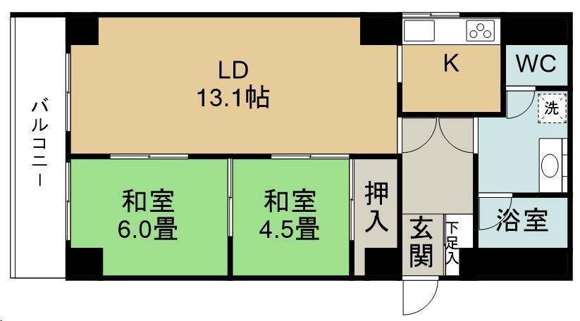 ハイツ昭和仙台(2LDK/4階)の間取り写真