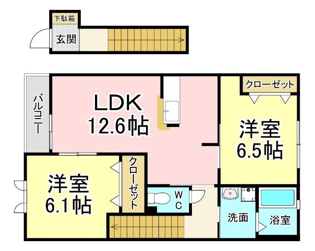 エーデルハイムCHIYO(2LDK/2階)の間取り写真