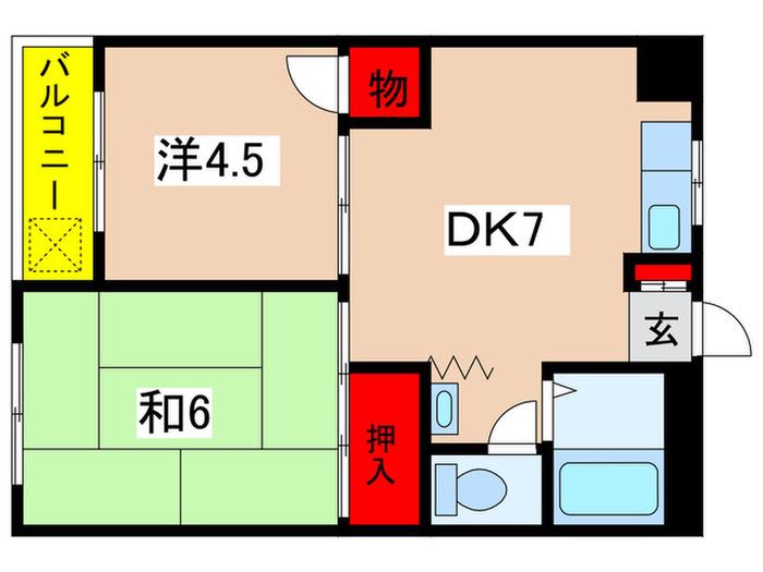 サンシャイン三輪(2DK/1階)の間取り写真