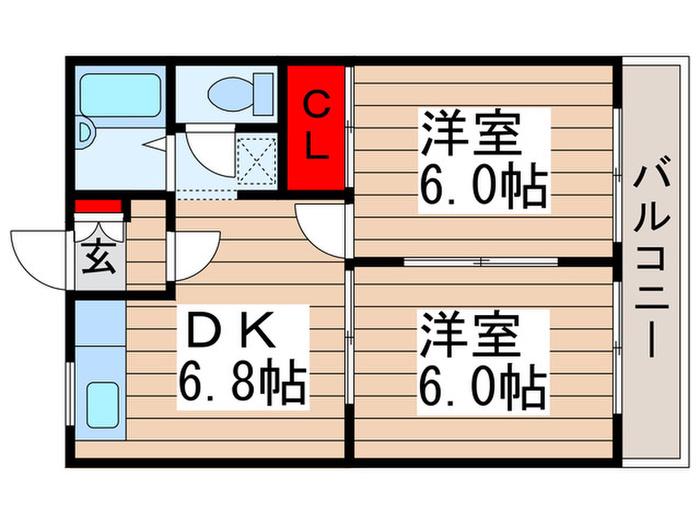 ウィンディ初富(2DK/1階)の間取り写真