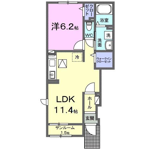むくつる(1LDK/1階)の間取り写真