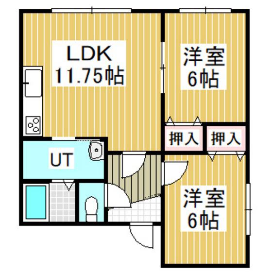 ハイツ樽前NO.3(2LDK/2階)の間取り写真
