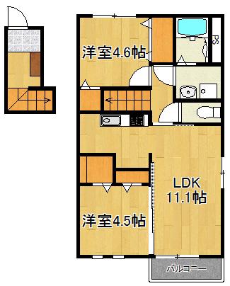 ルボワB棟(2LDK/2階)の間取り写真