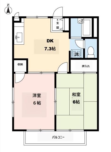 サマックスパインヴィレッジC(2DK/2階)の間取り写真