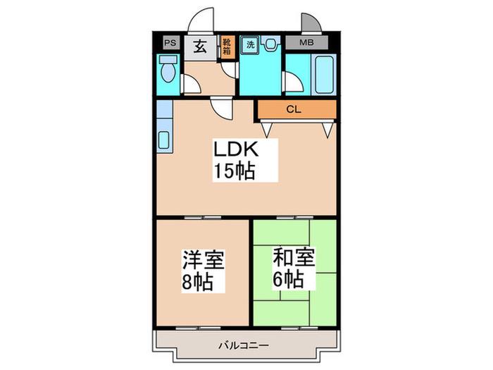 グリーンハイツ加美東(2LDK/3階)の間取り写真