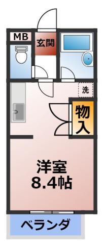 シャトー島間(1K/4階)の間取り写真