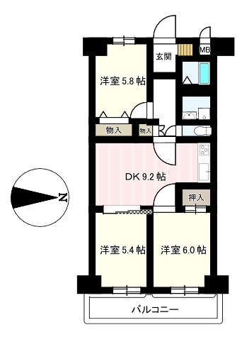 エンゼルハイム江北(3DK/2階)の間取り写真