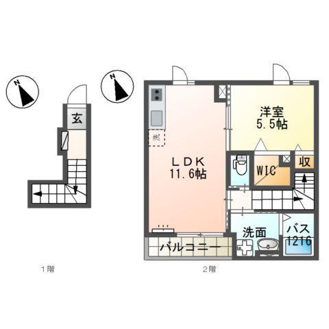 ニューパレス佑錦(1LDK/2階)の間取り写真