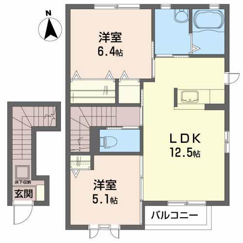 シャッフレI(2LDK/2階)の間取り写真