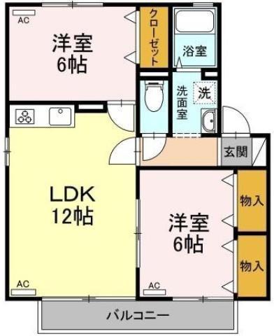 メゾネットクレールA棟(2LDK/1階)の間取り写真