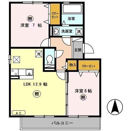 グランドアトリオ神戸西D(2LDK/2階)の間取り写真