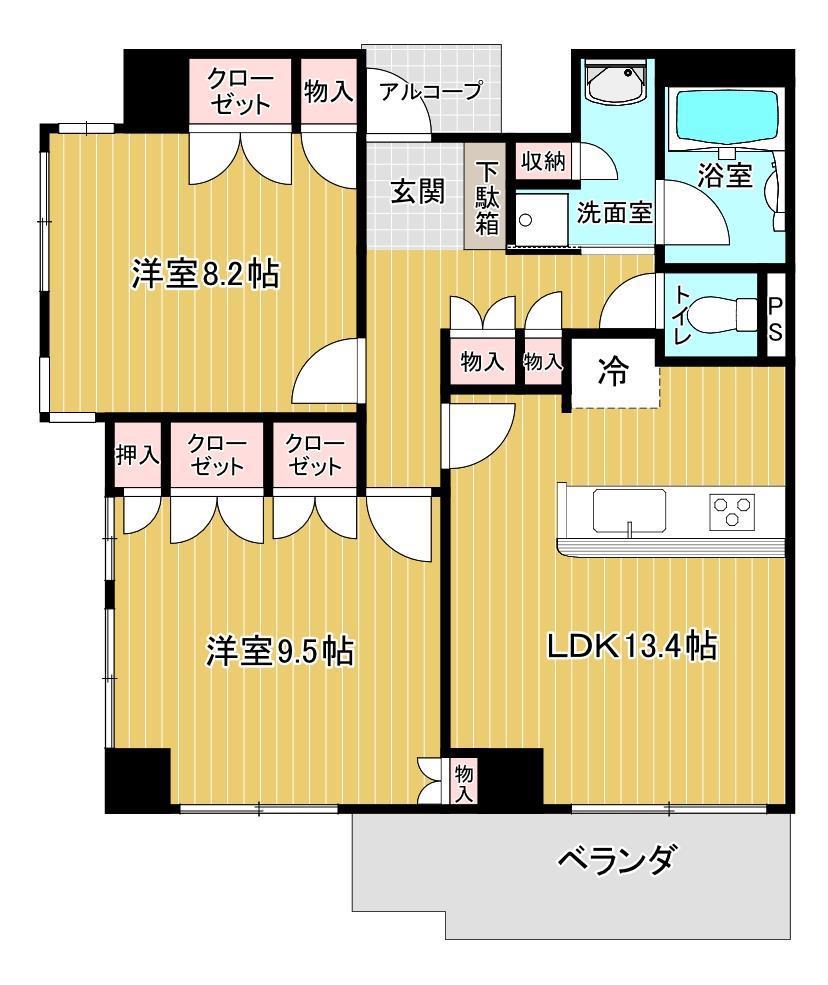 メゾン・グランツ鷹匠ザ・プレミアム(2LDK/6階)の間取り写真