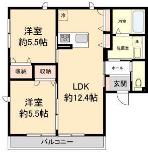 FLORA B(2LDK/1階)の間取り写真