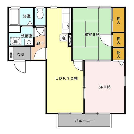 セレニティ荻川(2LDK/2階)の間取り写真