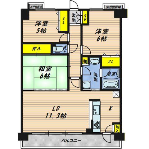 レジオン城東・野江(3LDK/2階)の間取り写真