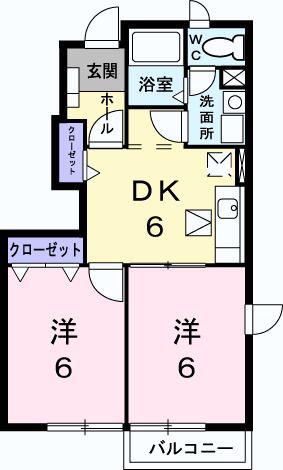 フィールド ヒル(2DK/1階)の間取り写真