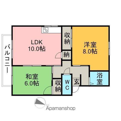 パークハイツ都 A(2LDK/1階)の間取り写真