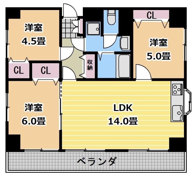ヒルクレスト(3LDK/5階)の間取り写真