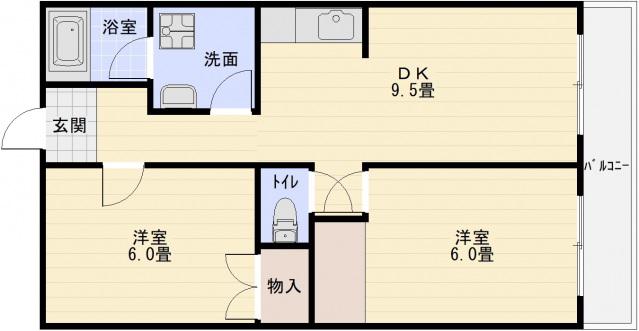 ノーブル国分(2DK/3階)の間取り写真