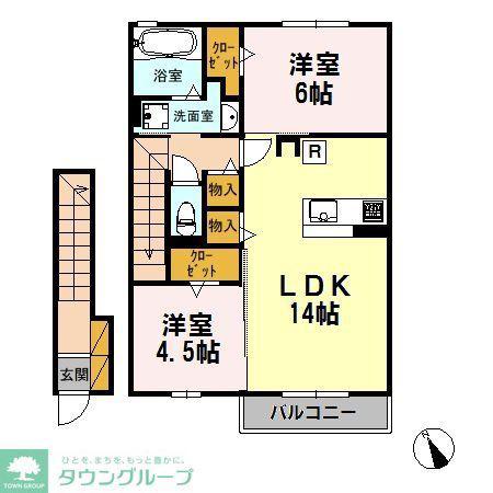 北野翠亭I(2LDK/2階)の間取り写真