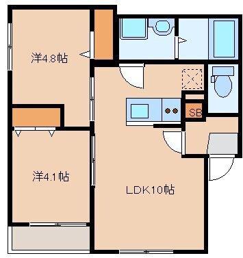 COTON HAKATA(2LDK/3階)の間取り写真