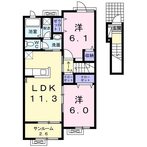 サニーレセーナ(2LDK/2階)の間取り写真