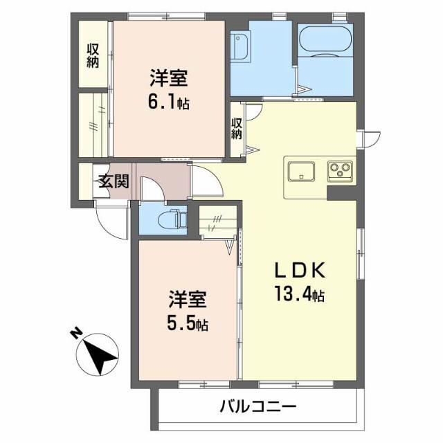 ウィスピア(2LDK/2階)の間取り写真