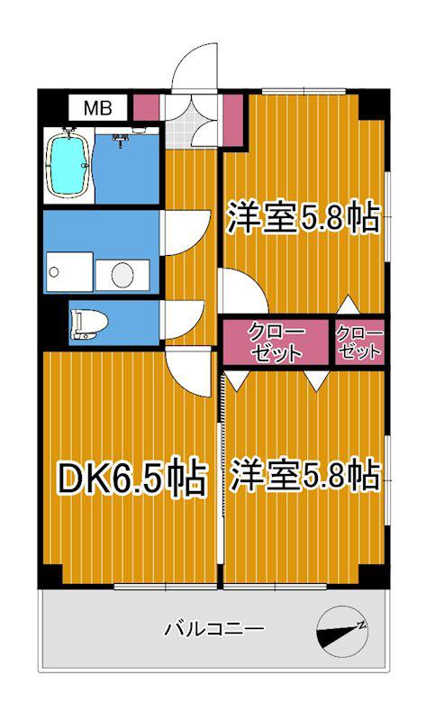 ライラック(2DK/4階)の間取り写真