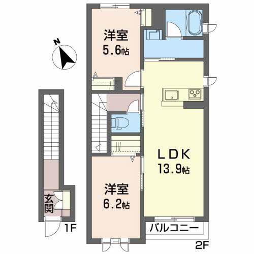 シャーメゾン行仁(2LDK/2階)の間取り写真