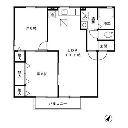 ルミエール藤A(2LDK/2階)の間取り写真