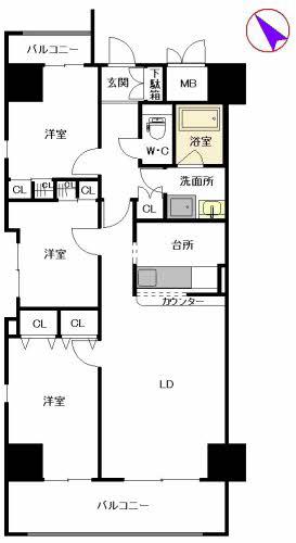 シャーメゾンステージ博多(3LDK/2階)の間取り写真