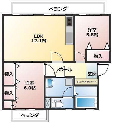 堀込第48棟(2LDK/5階)の間取り写真