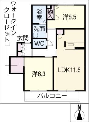 ホワイトプレイス(2LDK/1階)の間取り写真