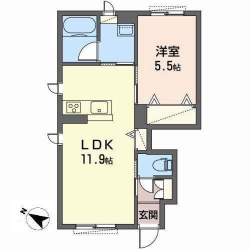 セルディーナ(1LDK/1階)の間取り写真