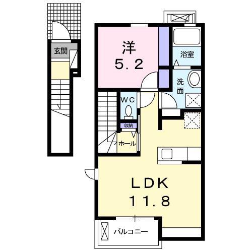 シティハイツ本宿I(1LDK/2階)の間取り写真