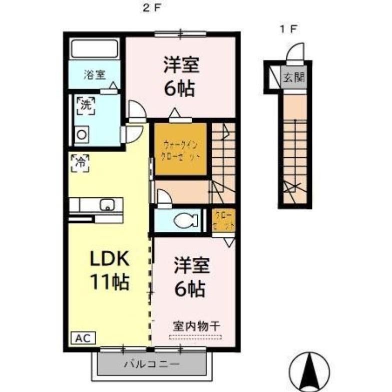 ヴァレーレ若園(2LDK/2階)の間取り写真