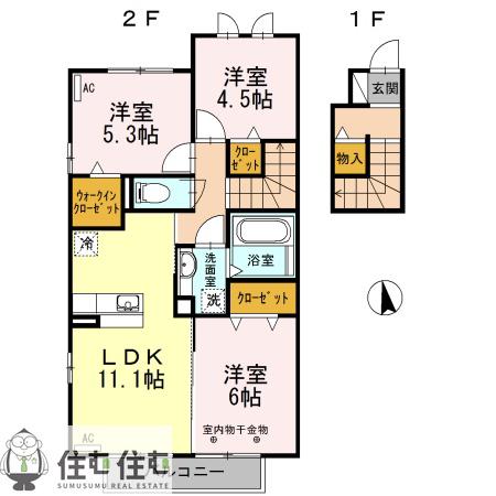 プロムナードA棟(3LDK/2階)の間取り写真