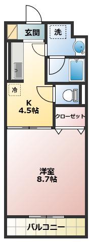 カサグランデⅡ(1K/2階)の間取り写真