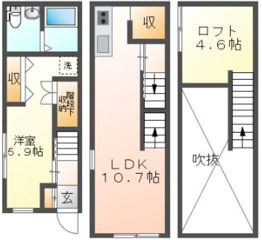 S.A.BOX西条駅前B棟(1LDK/1階)の間取り写真
