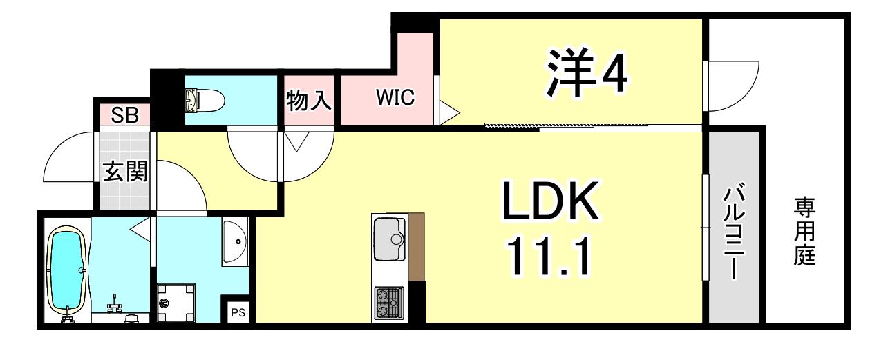 フェーブ千代が丘(1LDK/1階)の間取り写真