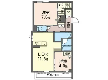 プリュネ(2LDK/1階)の間取り写真