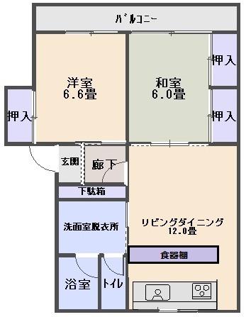 グランデ城内(2LDK/2階)の間取り写真
