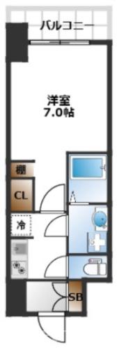 S-RESIDENCE難波大国町TRES(1K/7階)の間取り写真