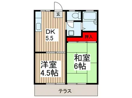 サニーフラット金子(2DK/1階)の間取り写真