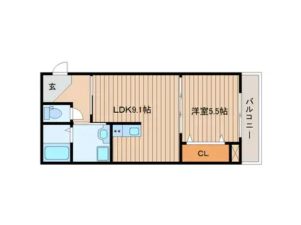 コンフォルト泉中央(1LDK/1階)の間取り写真