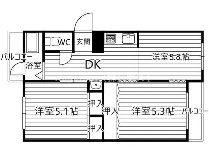 高倉第一コーポD棟(3DK/3階)の間取り写真
