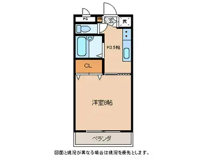 レスコタケイII(1K/1階)の間取り写真