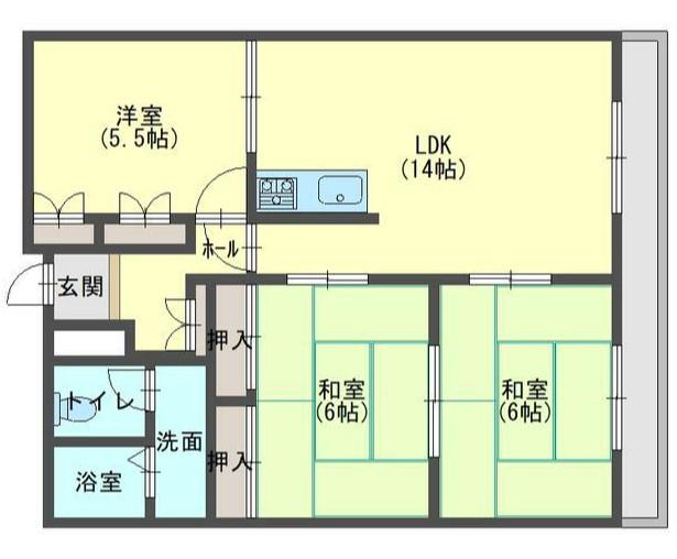 高楽ハイツ(3LDK/5階)の間取り写真